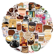 10/30/50PCS Vintage Cute Cartoon Coffee Stickers Scrapbooking Decoration Water Bottle Laptop Phone Waterproof Sticker Kid Toy