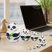 10 Pcs/set Cute Wooden Panda Paint Nesting Dolls Babushka Russian Doll Matryoshka Gift Paint Toys Home Decoration Gifts for Kids