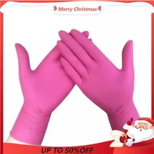 100PCS Pink Gloves Disposable Chemical Resistant Rubber Nitrile Latex Gloves Kitchen Home Dishwashinng Gloves Car Repair Gloves