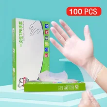 100Pcs Latex Free Gloves TPE Disposable Gloves Transparent Non-Slip Acid Work Safety Food Grade Household Cleaning Gloves Kitche