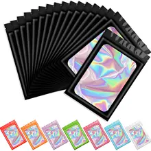 100Pcs Smell Proof Mylar Bags Resealable Odor Proof Bags Holographic Packaging Pouch Bag With Clear Window For Food 7x10cm