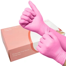 100g Pack Pink Vinyl Disposable Gloves - Latex Free and Power Free Food Grade Exam Gloves for Cleaning  Food Prep Kitchen Use