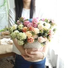 10Heads Hydrangea Artificial Flowers Silk Ball Chrysanthemum Bridal Hand Bouquet Fake Flowers For Wedding Home Decoration Flores