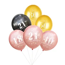 10PCS Gold Black Balloons Printed Aged Number 16 18 30 40 50 60 70 80 90 Years Old Birthday Party Digital Ballon Latex Globos