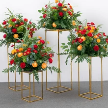 10PCS Gold Flower Vase Floor Vases Column Stand Metal Road Lead Wedding Table Centerpiece Flower Rack Event Party Decorat