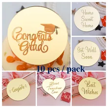 10Pcs Acrylic Congrats Cupcake Disc Teacher's Day Thank You Get Well Soon Cupcake Topper for DIY Cupcake Deco