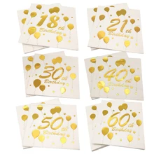 10Pcs Hot Stamping 18 21 30 40 50 60th Birthday Napkins Adult Happy Birthday Party Decoration Supplies Anniversary Paper Napkins