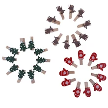 10Pcs Red Christmas Santa Claus Wood Clips Mini Wooden Photo Paper Peg Pin