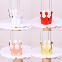 10Pcs Shiny Crown Hat Cake Topper Happy Birthday Party Decoration Gold Silver Prince Kids Princess Crowns Tiara Headdress Hats