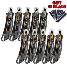 10p Woodpecker Black Blade Utility Knife High Quality Upgraded 18mm Wallpaper Knife Aluminum Alloy Auto Lock Art Supplies Tools