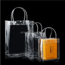 10pcs/20pcs/lot Transparent soft PVC gift tote packaging bags with hand loop  clear Plastic handbag  cosmetic bag