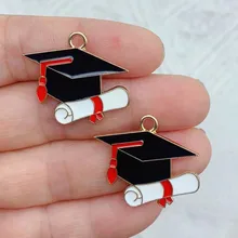 10pcs Fashion Graduation Hat Enamel Charm Pendants for Necklaces Earrings Bracelet Keychain Charm DIY Fashion Jewelry Findings