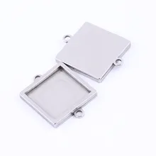 10pcs Stainless Steel 10mm 15mm Square Cabochon Connector Base Settings Diy Bracelet Pendant Bezel Trays For Jewelry Making