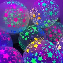 10pcs Star Wave Dot Luminous Balloon Decoration 12 Inch Neon UV Fluorescent Balloons Wedding Birthday Party Anniversary Decor