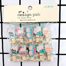 10pcs/lot Creative Gesture English Wooden Clip Decoration Hemp Rope Photo Decoration Memo Clip Office School Supplies