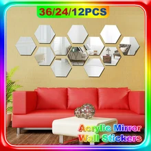 12/24/36 Pcs 3D Mirror Wall Stickers Hexagon Shape Acrylic Removable Wall Sticker Decal DIY Home Decoration Art Mirror Ornaments