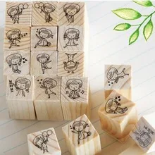 12 Pcs/Pack DIY Scrapbooking Vintage Wood Stamps Decoration Creative Girl and BoyStamp Set Gift Free Shipping