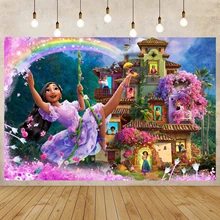 120x80CM Disney Encanto Kids Party Backdrop Stand Photobooth Backdrop Cloth Children Birthday Mirabe Wall Decorations Curtain