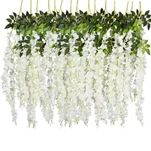 12Pcs Wisteria Vine Artificial Flower Rattan Wreath Arch Wedding Home Garden Office Decoration pendant Plant Wall Decoration