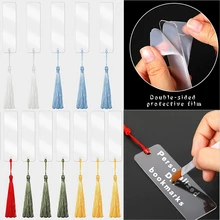 12pcs DIY Unfinished Book Markers With Colorful Tassels Ornaments Crafts Decors Rectangle Bookmark Blank Clear