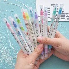 12pcs MilkLiner Pens Set Dual Side Bold Fine Tip Protect Eyes Mild Color Highlighter Marker Drawing Office School F103