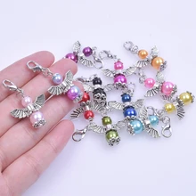 12pcs/lot Mixed Fairy Wings Dancing Diy Handmade Angel Charms With Lobster Clasp Color Beads Pendant for Gifts Keychain Jewelry