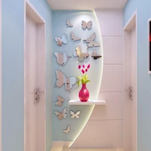 14 Pcs/set 3D Butterflies Wall Mirror Stickers Acrylic Wall Paste Living Room Bedroom Room Background Wall Self-Paste Decorative
