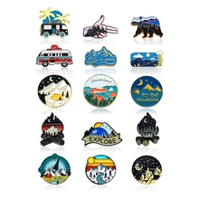 15 Pack Outdoor Enamel Pin Backpack Aesthetic Enamel Pin Set Button Pin Camping Pin Pin Badge For Ladies Jacket Cap