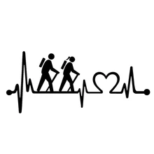 15CM*7CM Hiking Hiker Couple Heartbeat Lifeline KK Vinyl Waterproof Sunscreen Decal Car Sticke Car Accessories Black/White
