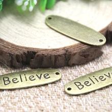 15pcs Believe charms -Antique Brass believe Charms Connectors  Tag Charm Connector 35x12mm