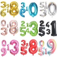 16/32/40Inch Big Rainbow Number Balloons 0 1 2 3 4 5 6 7 8 9 Digital Helium Ball Wedding Birthday Party Decorations Kids Globos