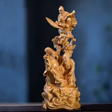 18cm Boxwood Fu Lu Shou Sculpture Wood Buddha Statue Three Stars Blessing Longevity Rich God Home Decor Statue Sculpture