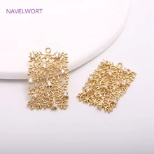 18mm*28mm Trendy Inlaid Zircon Tree Of Life Pendants 14K Gold Plating Square Charms For Women Earring Making Findings Whloesale