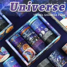 19pcs Universe Washi Tapes Set Gold Silver Foil Galaxy Space Star Paper Adhesive Masking Tape Decoration Stickers A7195