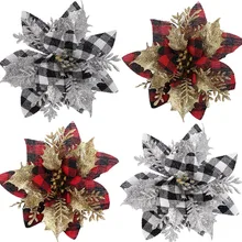 1PC Christmas Poinsettia Glitter Artificial Flowers Xmas Tree Party Decoration Xmas Tree Ornaments Merry Christmas Decorations