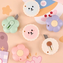1PC Cute Pocket Flower Shape Utility Knife Portable Mini Retractable Kawaii Kids Cutting Knives Paper Office Stationery Supplies