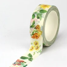 1PC Decorative Vintage Yellow Floral Leaves Sunflower Paper WashiTape Journal  Masking Tape Cute Papeleria