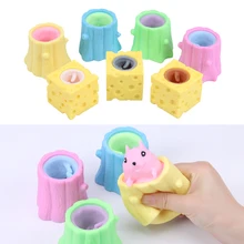1PC Funny Mouse And Cheese Block Squeeze Squirrel Cup Toy Hide And Seek Figures Stress Relief Fidget Toys