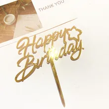 1PC Gold Flash Cake Topper Happy Birthday Party New Year Decoration For Home Party Supplies Cupcake Topper Acrylic Cake Topper