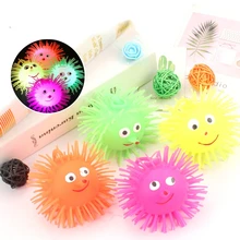 1PC LED Glowing Hair Ball Vent Ball Flash Elastic Baby Luminous Bouncing Ball Kids Squeeze Anti Stress Relief Toys Random Color