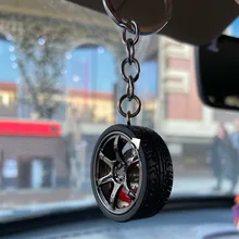 1PC Metal Tire Keychain Car Wheel Hub Key Chain Car Tire Model