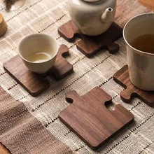 1PC Wooden Puzzle Tea Coffee Cup Pad Durable Drink Mat Walnut Wood Coasters Heat Resistant Home Table Placemats Decor