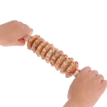 1Pc Wooden Roller Massager Body Relaxation Fascia Massager Anti-slip Handle Wood Grooved Gear Smooth Roller Massager