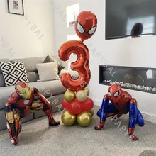 1Set Marvel Spiderman Iron Man Foil Balloon Set 32inch Birthday Number Balloons Birthday Party Decor Supplies Children's Gifts