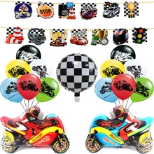 1Set Motorcycle Racing Flag Cars Latex Balloons Motorbike Banner Checkered Car Race Birthday Party Decor Ballons Boy Kids Toys