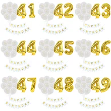 1Set White Gold Number Happy 40 41 42 43 44 45 46 47 48 49 Year Birthday To You Balloons Banners Kids Boy Girl Party Decorations
