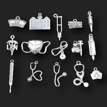 1pack Mix Medical Supplies Glamour Syringe Stethoscope Hospital Thermometer Pendant DIY Charm Jewelry Crafts Metal Accessories