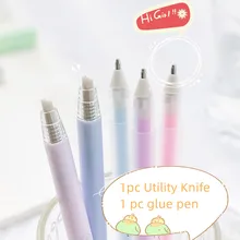 1pc Utility Knife with Dispensing Glue Pen for Scrapbook Notebook Journal Ins Solid Color Utility Knife Glue Pen for Student