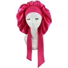 1pcs High Quality Polyester High Elastic Night Sleeping Shower Cap Hair Bonnet Hat Head Cover For Girls Women Bath Satin Turban