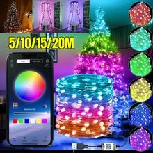 2-20m Smart RGB Christmas Fairy String Light USB Copper Wire Lights APP Bluetooth Control 8 Modes Lighting New Year Decorartion